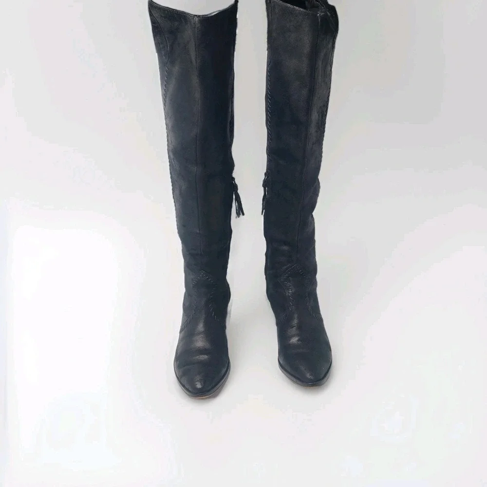 Rebecca Minkoff Over‎ The Knee Boots Whipstitch 9M Black Leather Textured